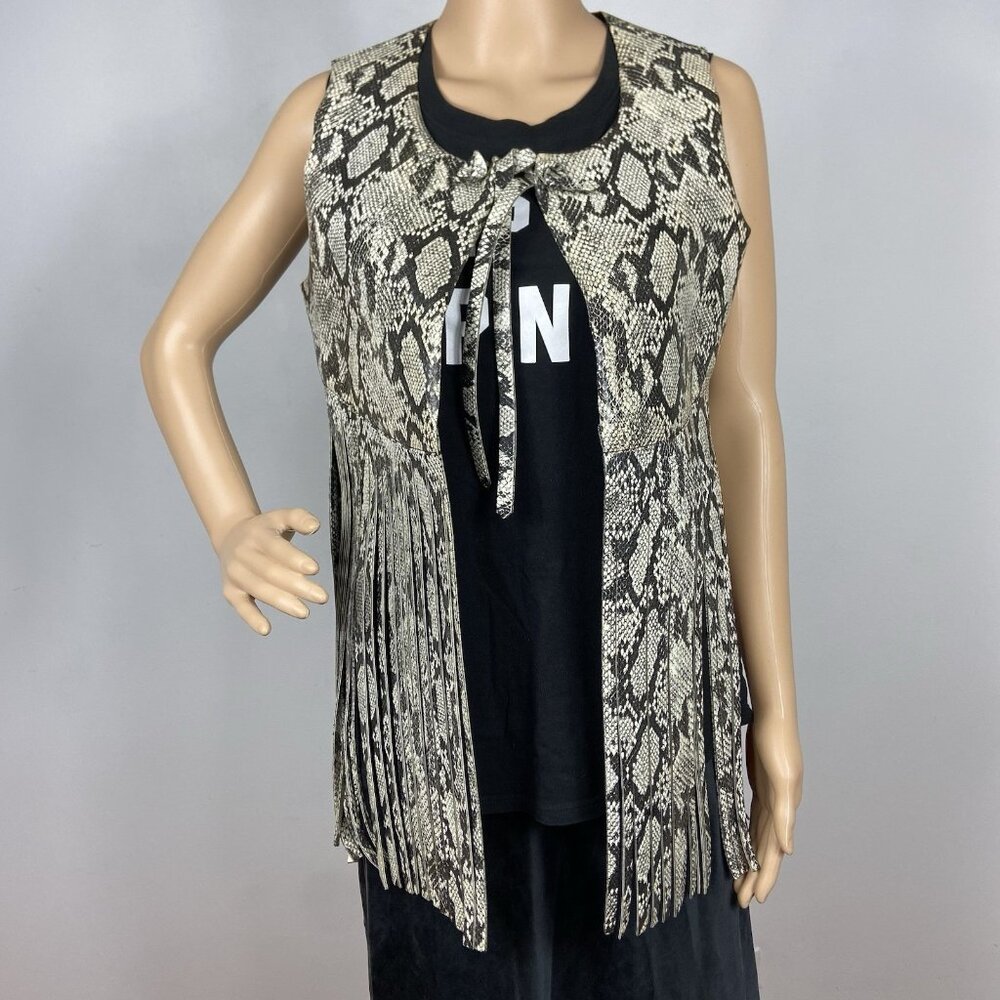 Vtg 60s 70s Faux Snakeskin Long Fringe Vest Sz XS Hippie Boho Festival Rocker